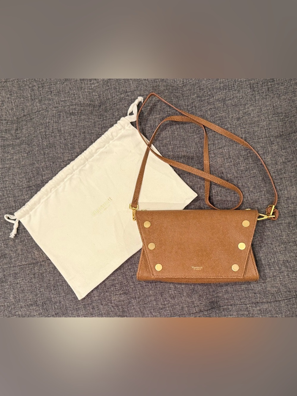 HAMMITT “Roger” Pine Cone Pebbled Tan Leather Crossbody Bag